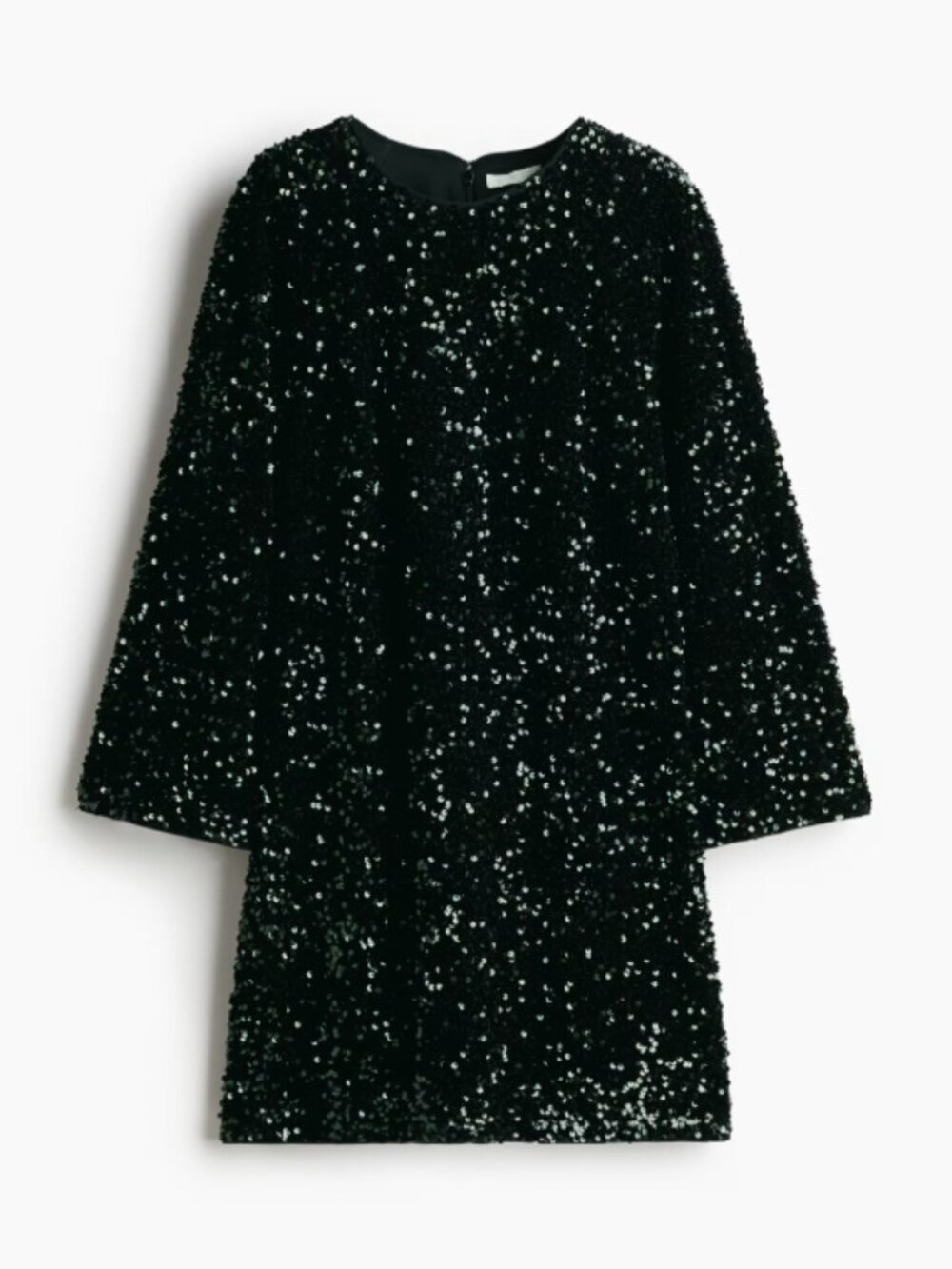 H&M Women's Black Sequined A-Line Dress Long Sleeve Size Medium NWT